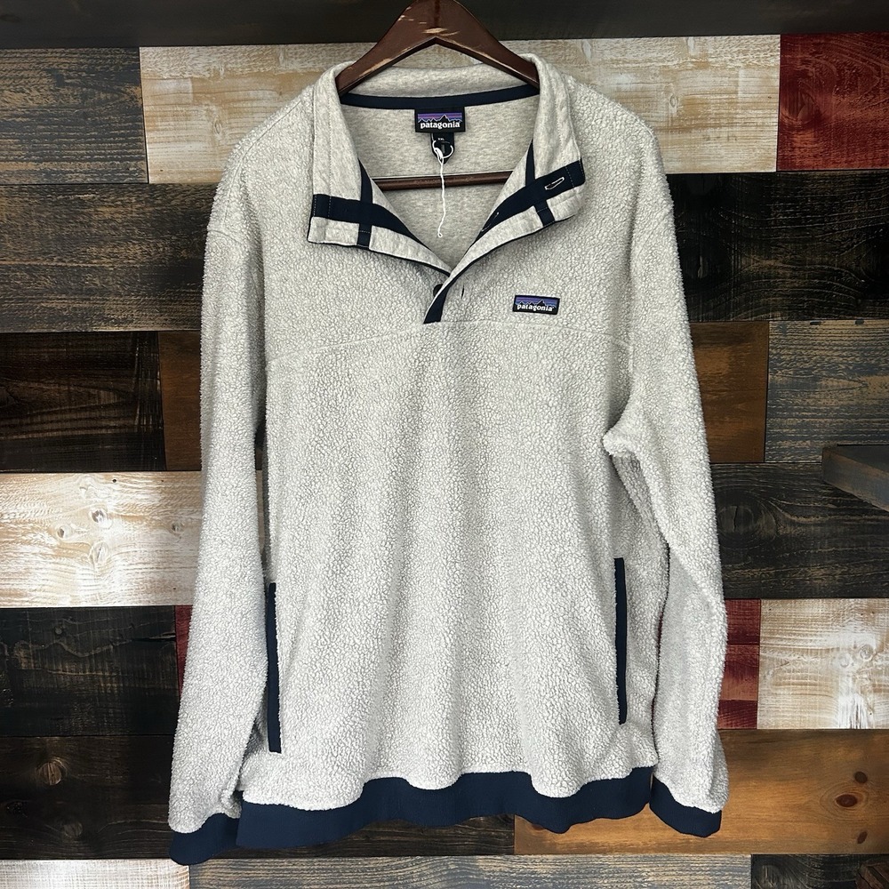 Patagonia Deep Pile Sherpa Jacket Button Fleece Sweatshirt XXL BEIGE